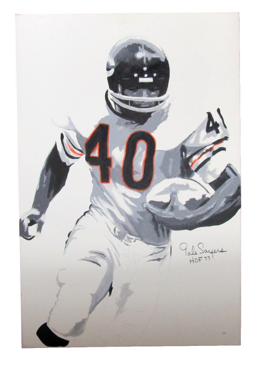 Gale Sayers HOF Autographed/Inscribed 24x36 Canvas Original Painting  Bears JSA