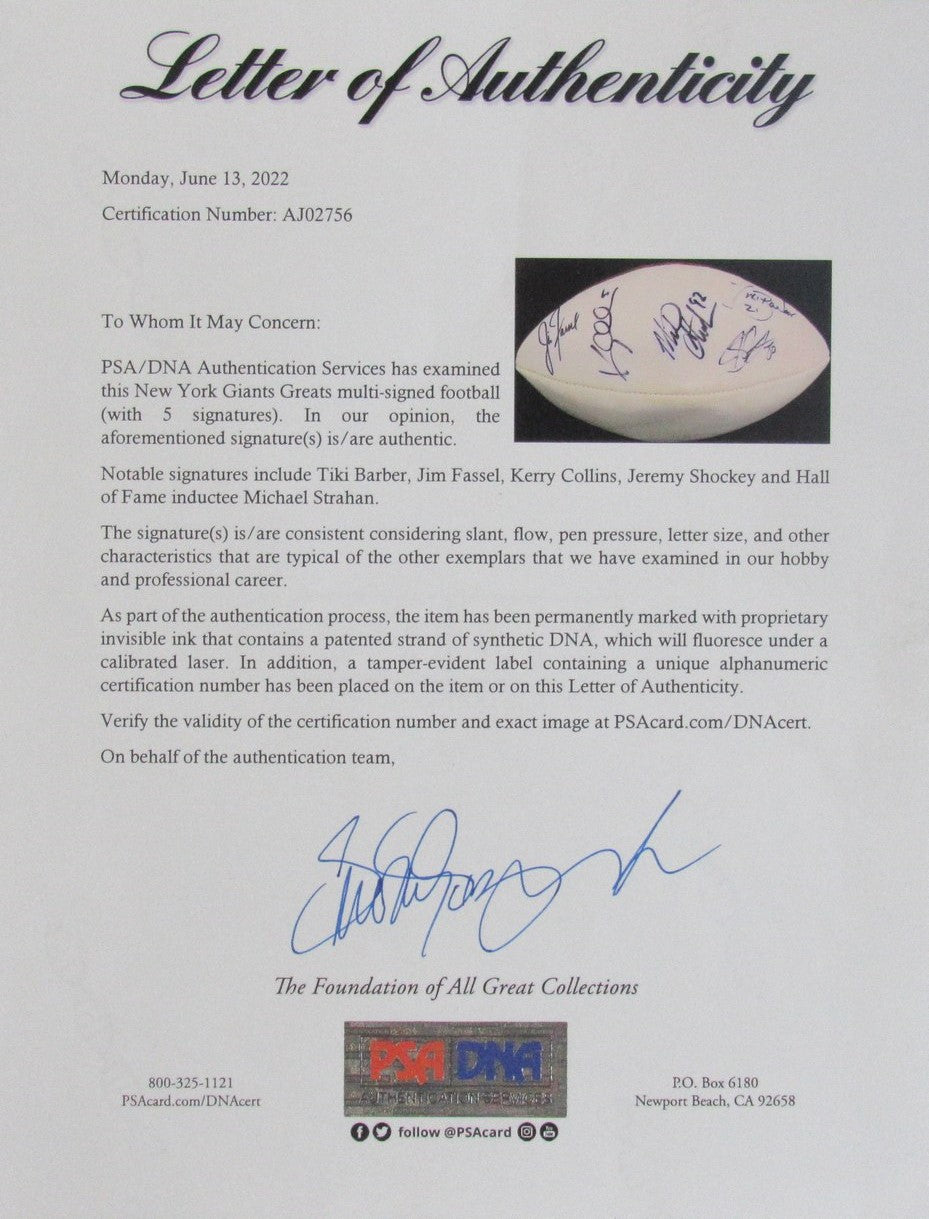 New York Giants Greats Multi-Signed by 5 Players Wilson NFL Football PSA 191289
