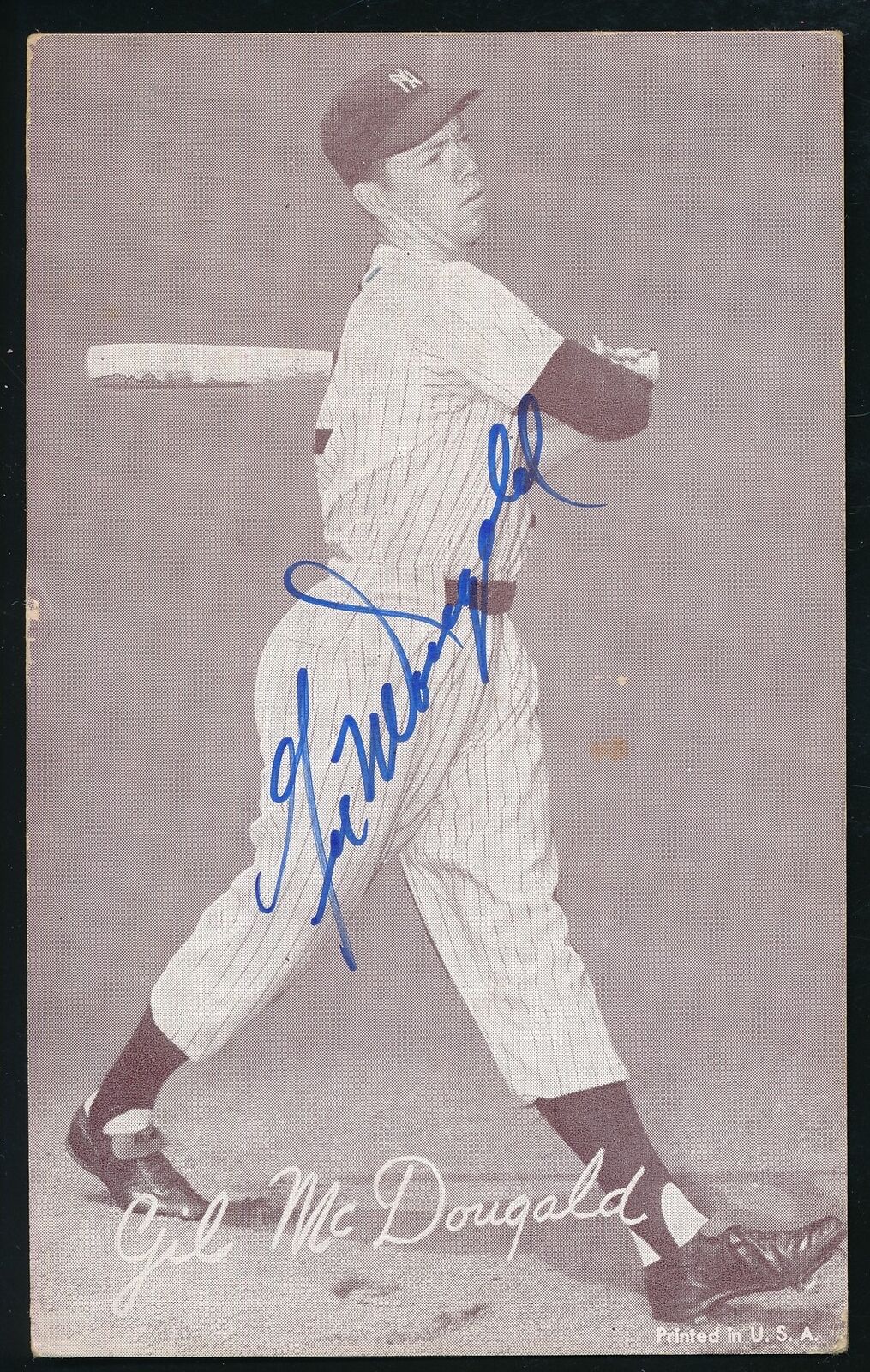 Gil McDougald Signed 1947-66 Exhibit B/W Photo Postcard Yankees 181066