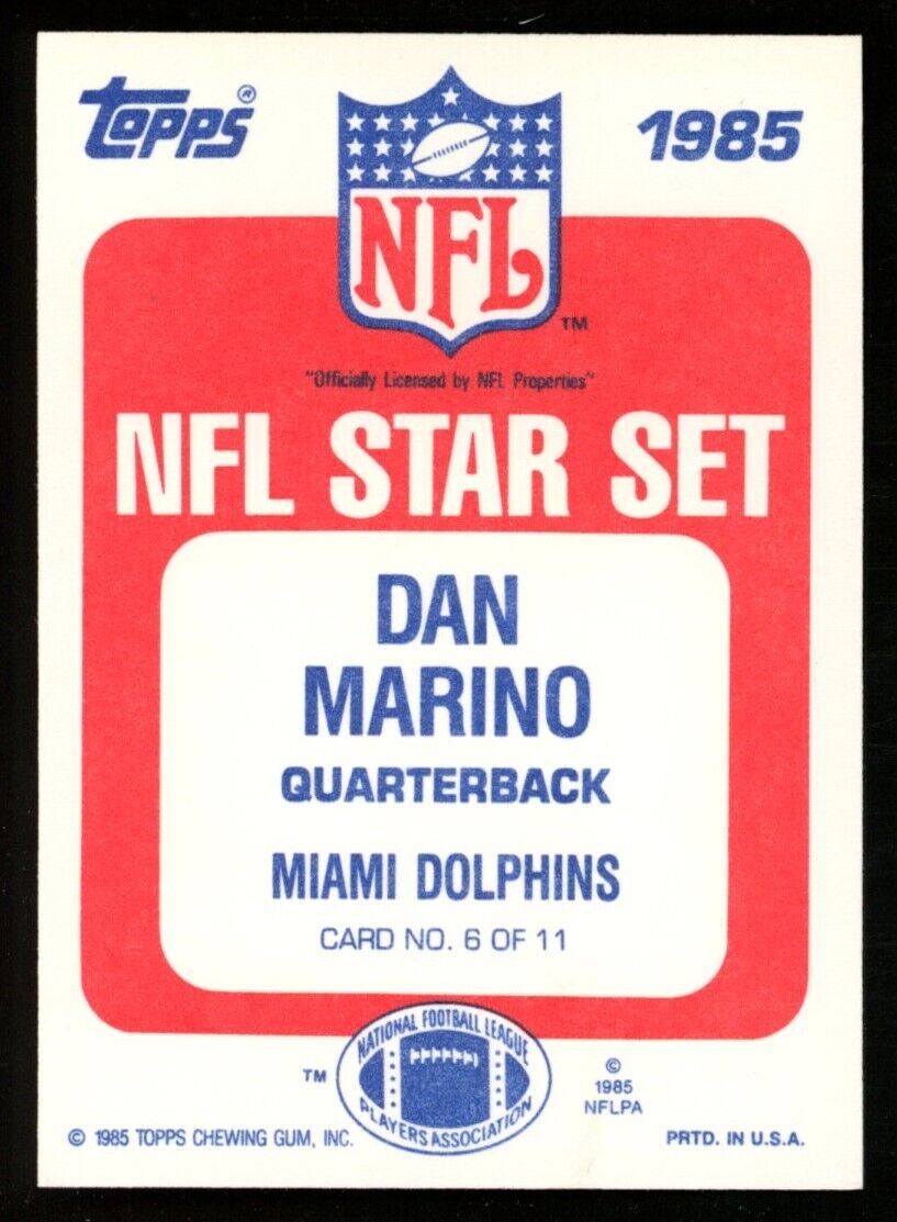 1985 Topps NFL Star Set Dan Marino HOF Card #6 of 11 Miami Dolphins