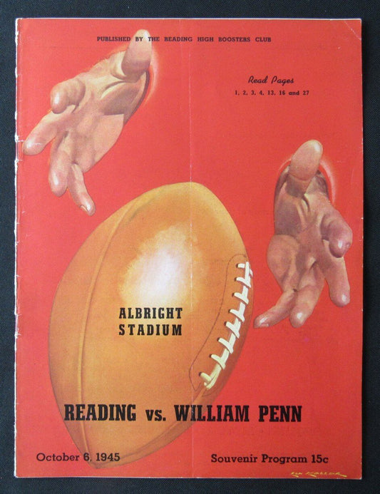 1945 Reading vs. William Penn High School Football Game Program 10/06