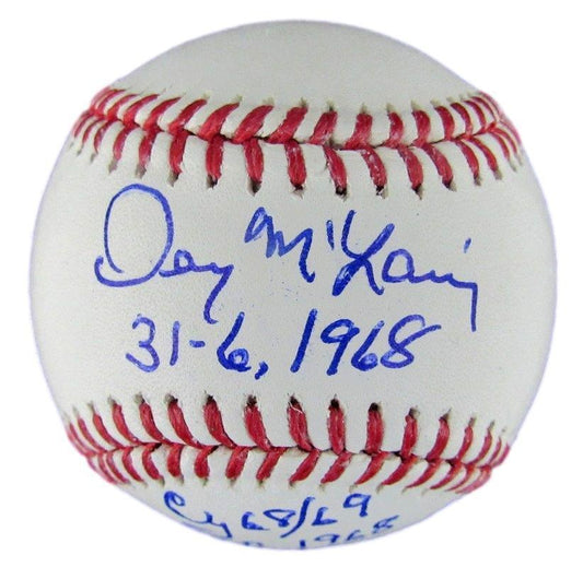 Denny McLain Autographed 6 Inscriptions OML Baseball Tigers JSA 180859