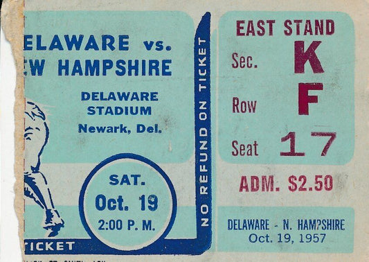 1957 Delaware vs. New Hampshire College Football Game Ticket Stub 1440567