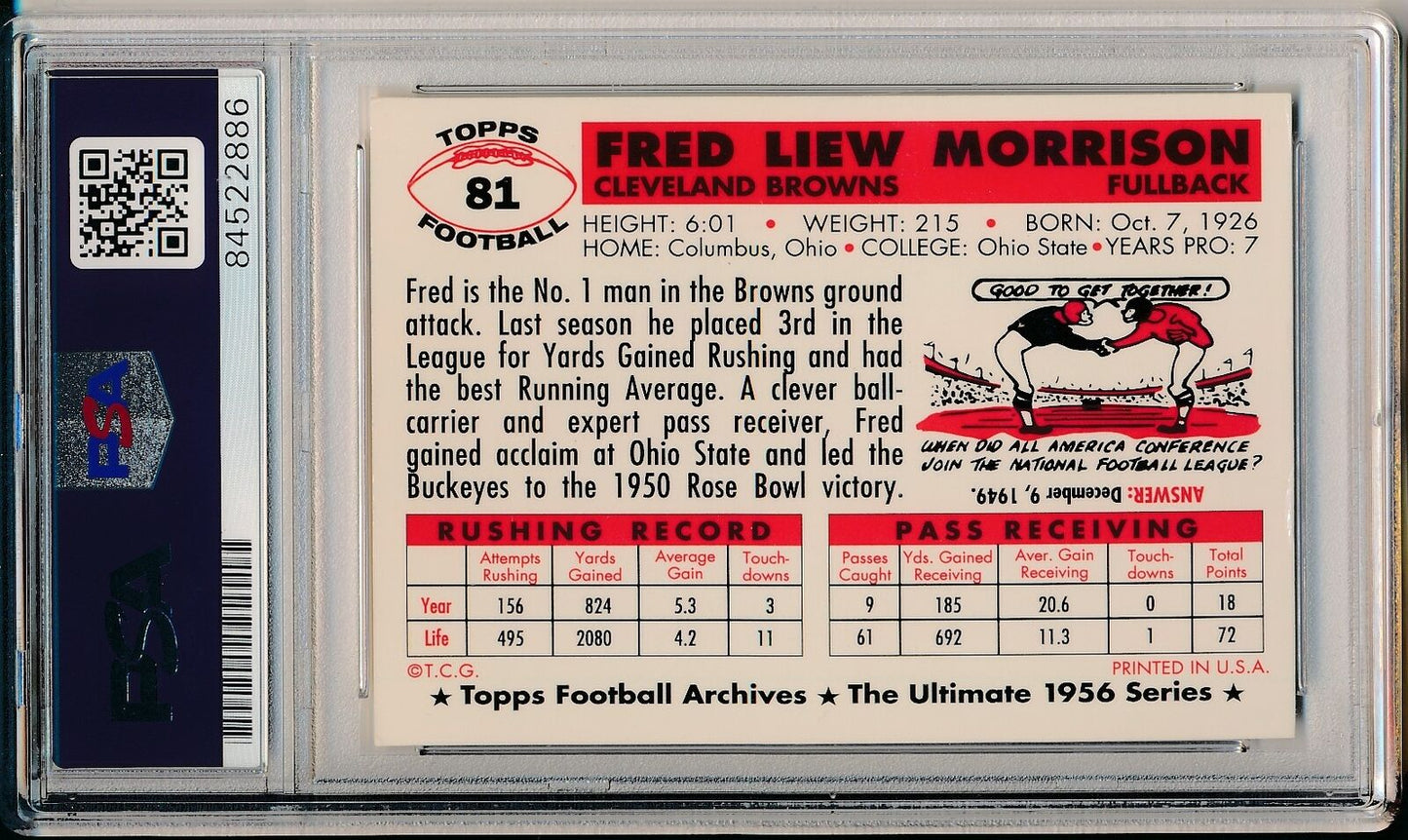 Fred Morrison Browns Signed/Auto 1994 TOPPS Archives Card #81 PSA/DNA 166239