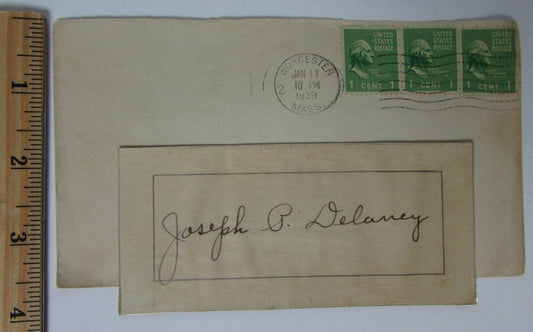 Joseph P. Delaney Holy Cross Signed 2 x 4 Handwritten Note  PSA/DNA 145038