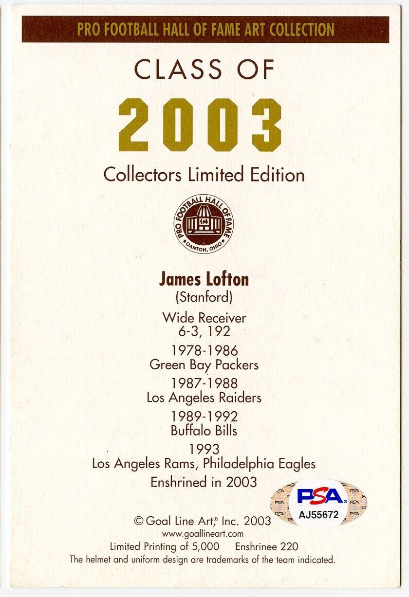James Lofton Signed Goal Line Art GLAC Postcard w/HOF Packers PSA/DNA 160284