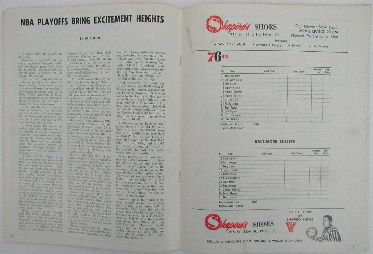 1971 NBA Playoffs Philadelphia 76ers vs Washington Bullets Game Program 156968