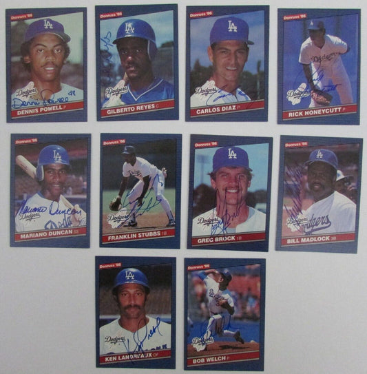 Lot of (10) Autographed 1986 Donruss Los Angeles Dodgers Baseball Cards