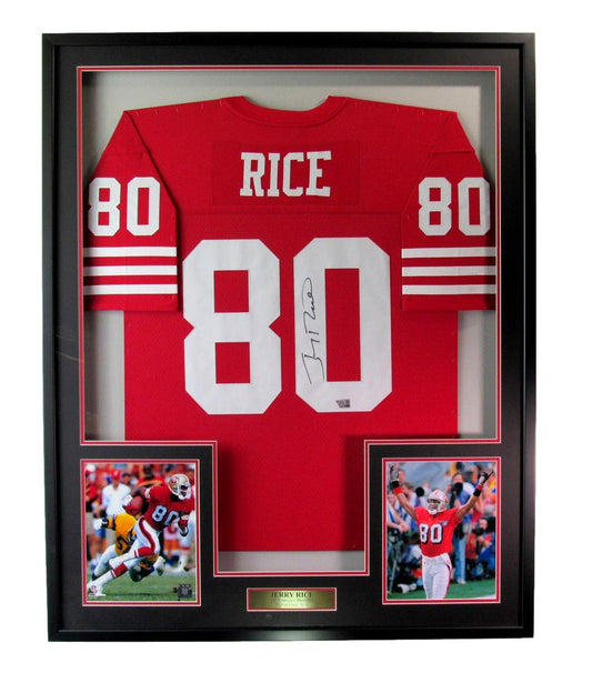 Jerry Rice HOF Signed Red Mitchell & Ness Jersey 49ers Framed Fanatics 193301