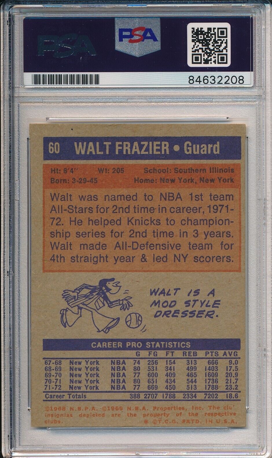 1972-73 Topps Walt Frazier HOF #60 Card Signed Knicks PSA/DNA