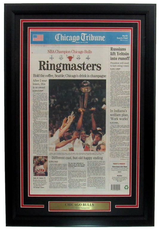 1996 Chicago Tribune Newspaper MICHAEL JORDAN  Bulls NBA Champs Framed 166171