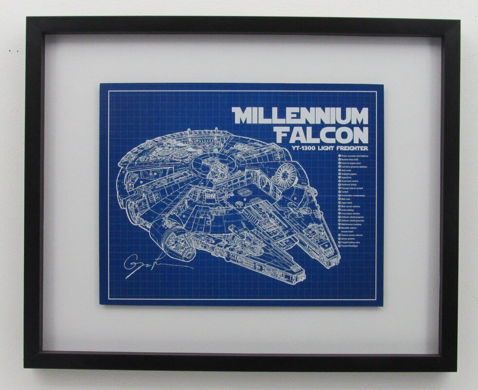 Star Wars Millennium Falcon 11x14 Blue Print Framed