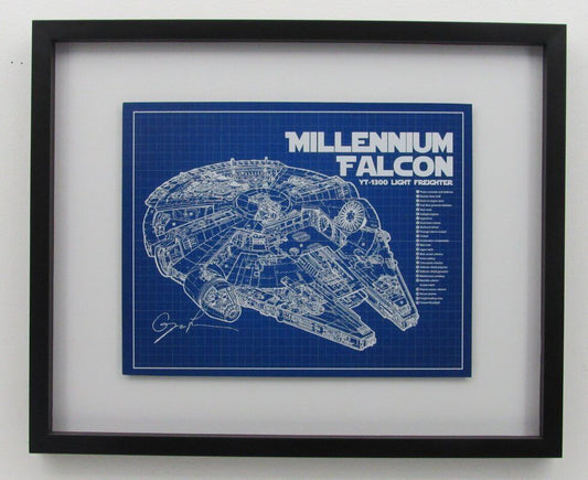 Star Wars Millennium Falcon 11x14 Blue Print Framed