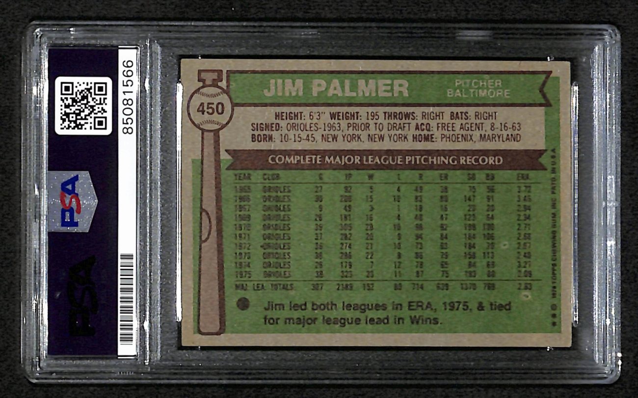 Jim Palmer HOF Signed 1976 Topps Card #450 Baltimore Orioles PSA/DNA 184584