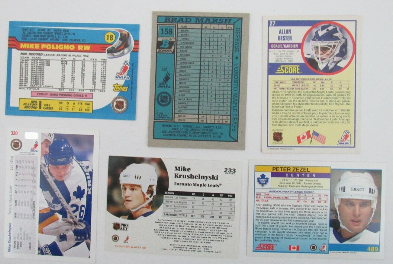 Lot of 6 Signed/Autographed Toronto Maple leafs 1990-91 NHL Trading Cards 159401