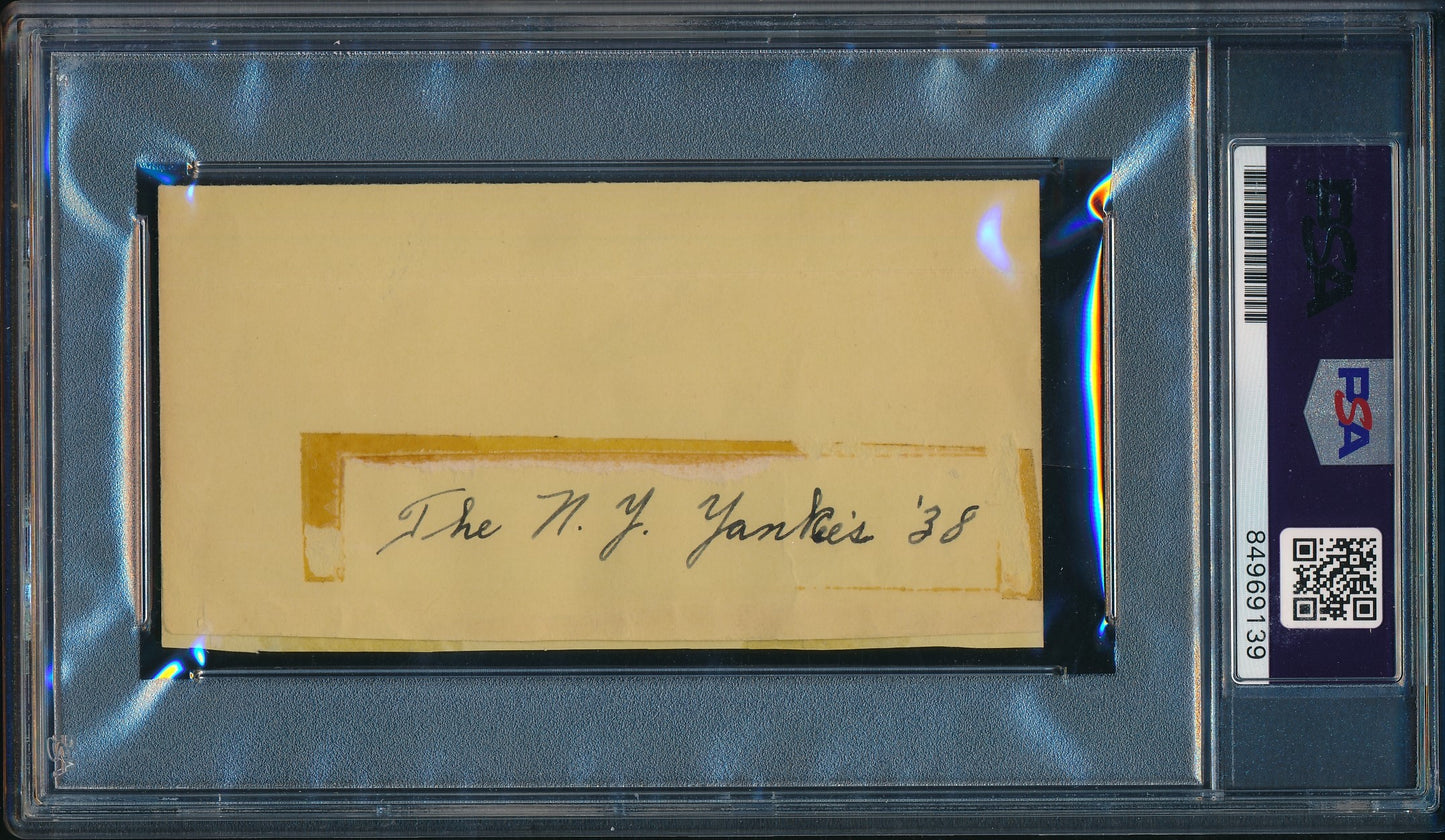 Lou Gehrig / Joe DiMaggio Rookie HOF Dual-Autographed 1938 Cut Yankees PSA/DNA