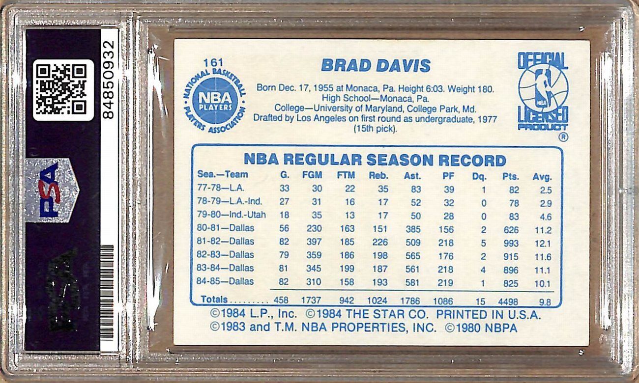 1985-86 Star Company #161 Brad Davis Mavericks Signed/Auto Card PSA/DNA 178887