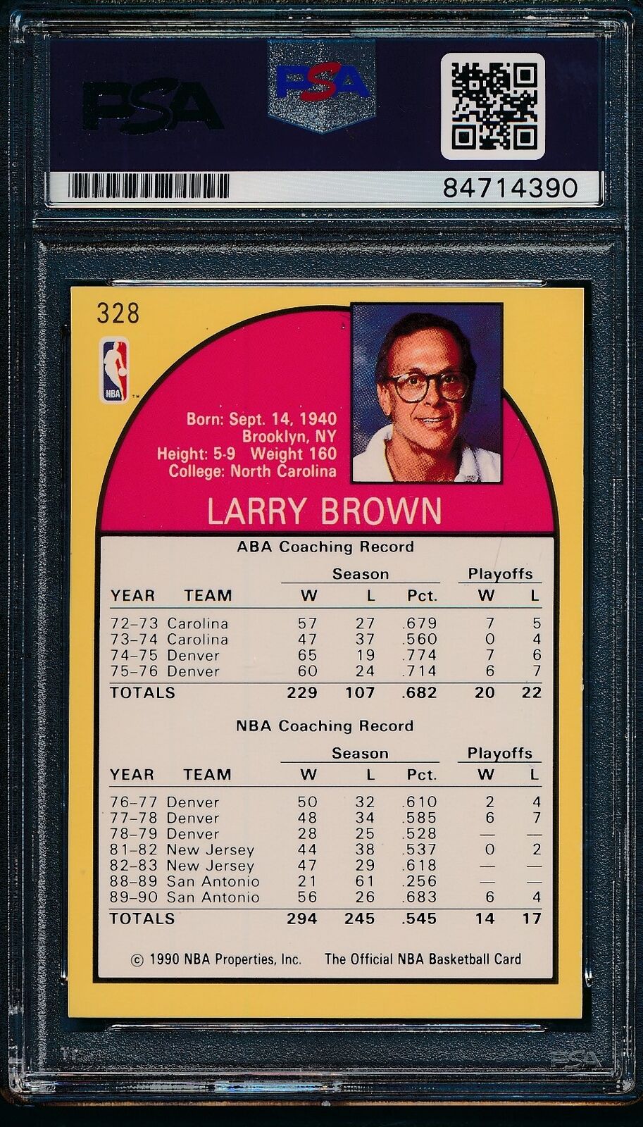 1990 HOOPS Larry Brown #328 Card Signed San Antonio Spurs PSA/DNA 176656