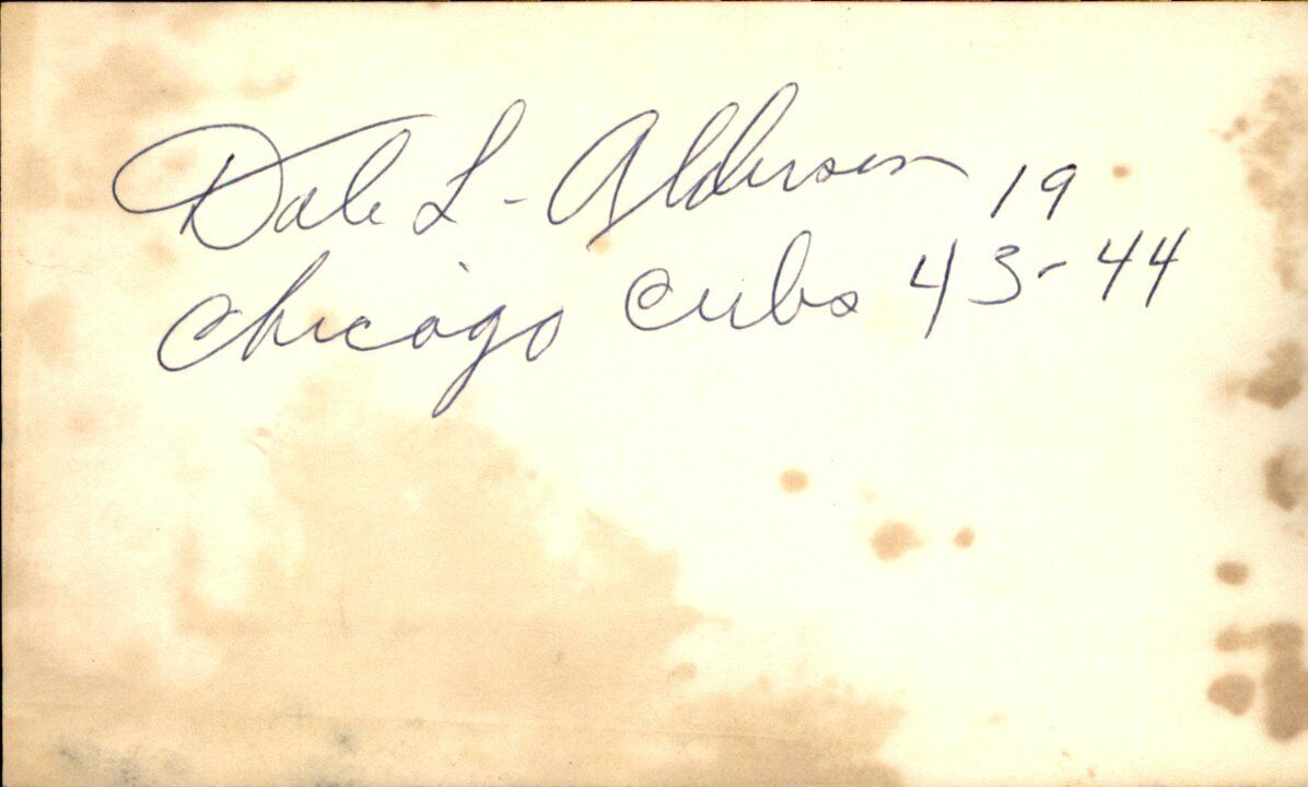 Dale Alderson Chicago Cubs d.1982 Signed/Autographed 3x5 Index Card 162636