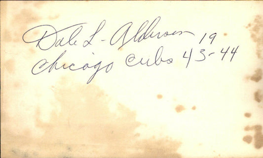 Dale Alderson Chicago Cubs d.1982 Signed/Autographed 3x5 Index Card 162636