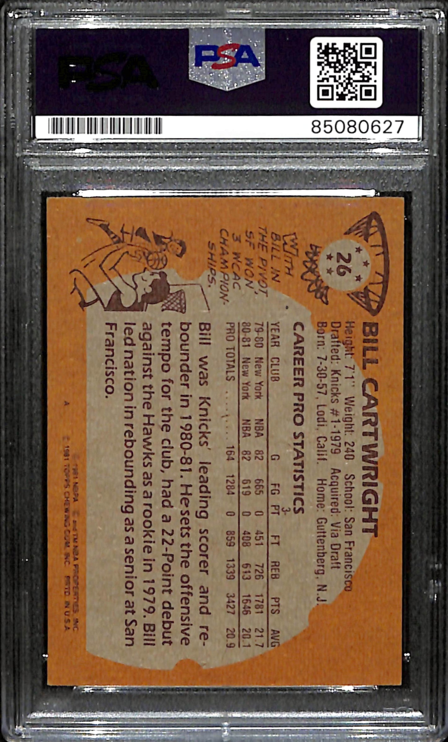 Bill Cartwright Signed 1981 Topps Card #26 New York Knicks PSA/DNA 185742