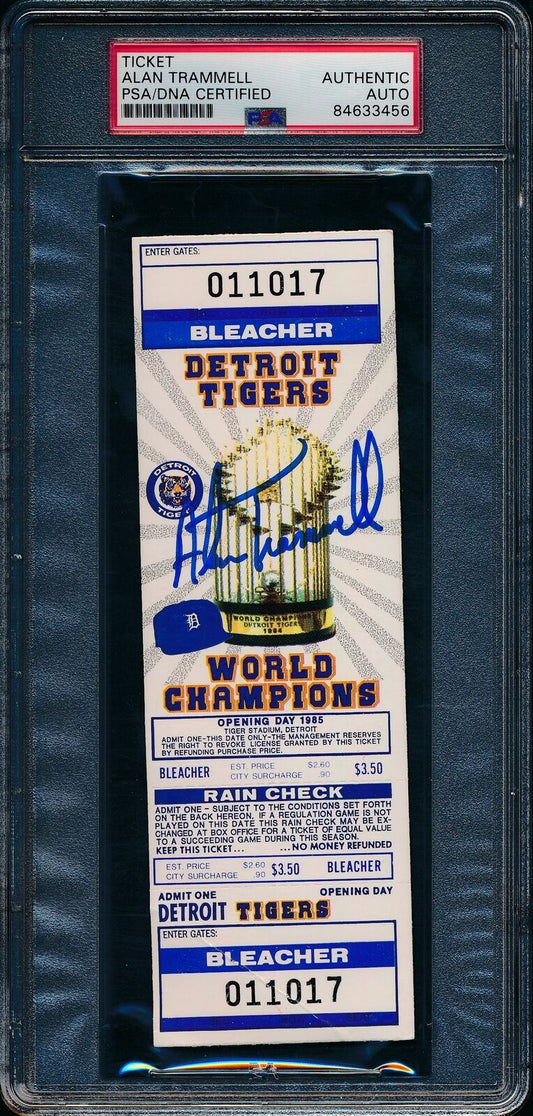 Alan Trammel Autographed 4/8/1985 Opening Day Full ticket vs. Indians PSA 177186