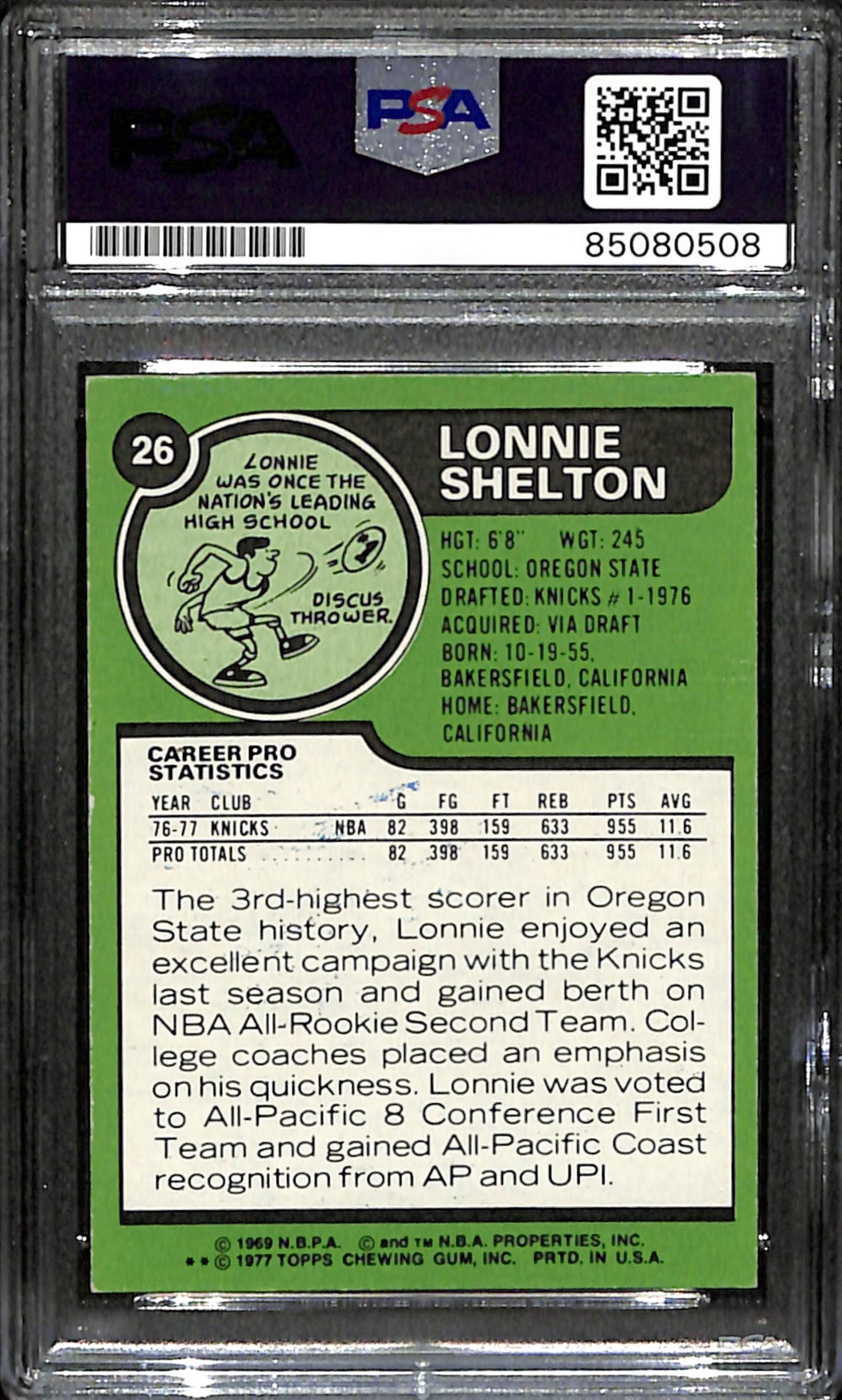 Lonnie Shelton Signed 1977 Topps Card #26 New York Knicks PSA/DNA 185673