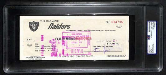 Al Davis HOF Signed/Autographed 8.5x3.5 Bank Check Raiders PSA/DNA 193221