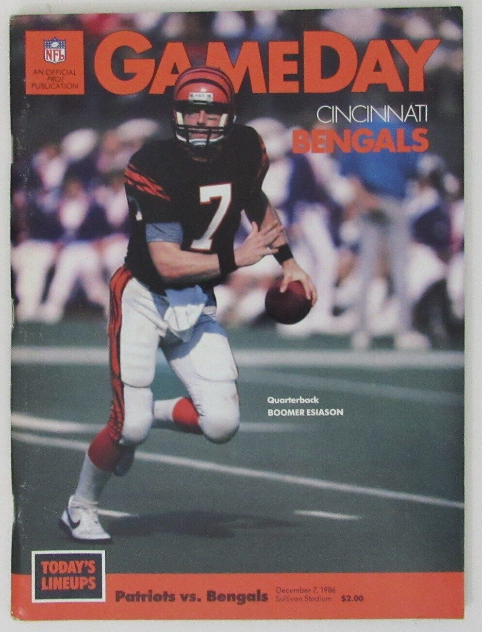 December 7, 1986 New England Patriots vs. Bengals NFL GameDay Program