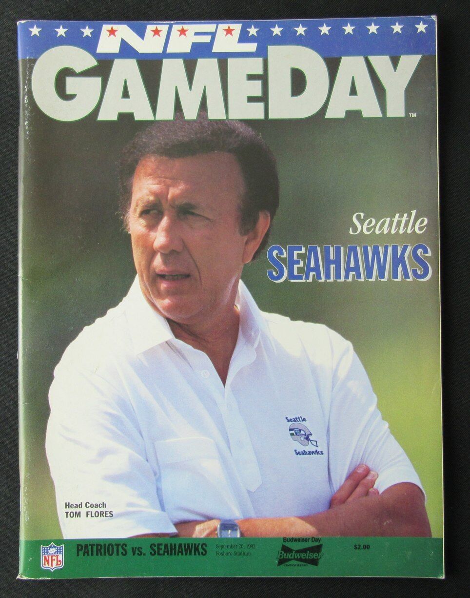 1992 New England Patriots vs. Seattle Seahawks Program Tom Flores 09/20