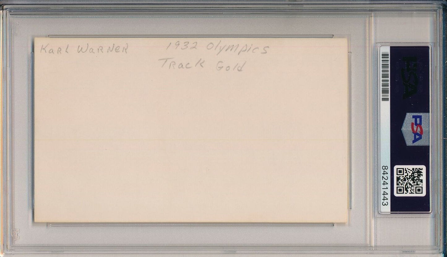 Karl Warner USA Runner Signed/Inscribed 3x5 Index Card PSA/DNA 155386