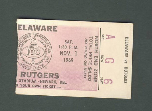 Delaware Football Ticket Stub 11/1/1969 vs. Rutgers 142240