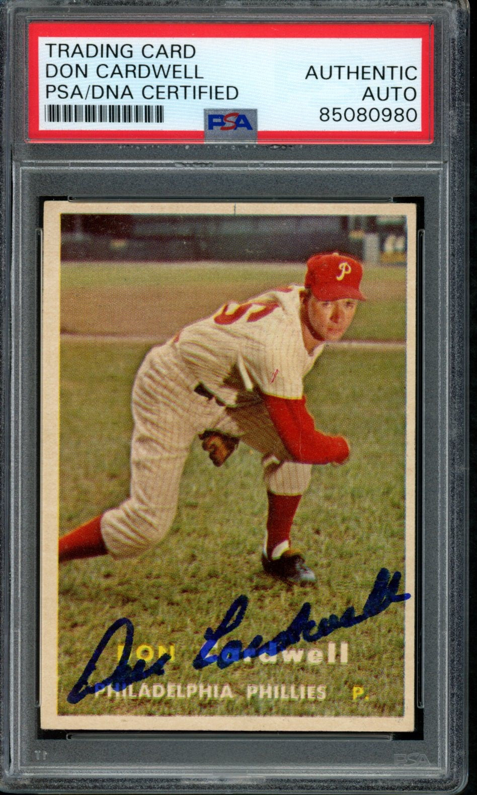 1957 TOPPS Don Cardwell #374 Auth Card Signed Phillies PSA/DNA 184087