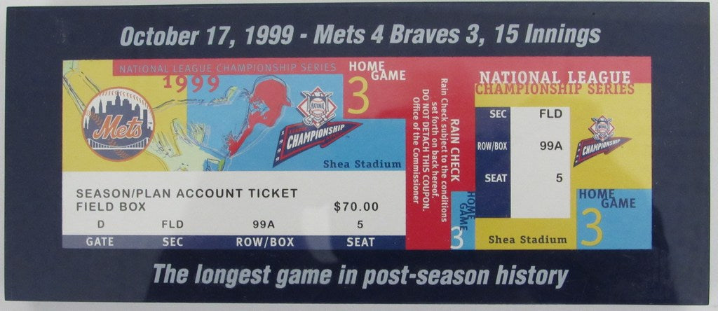 1999 NLCS Game 3 Full Ticket in Lucite Case Longest Post-season Game 181458