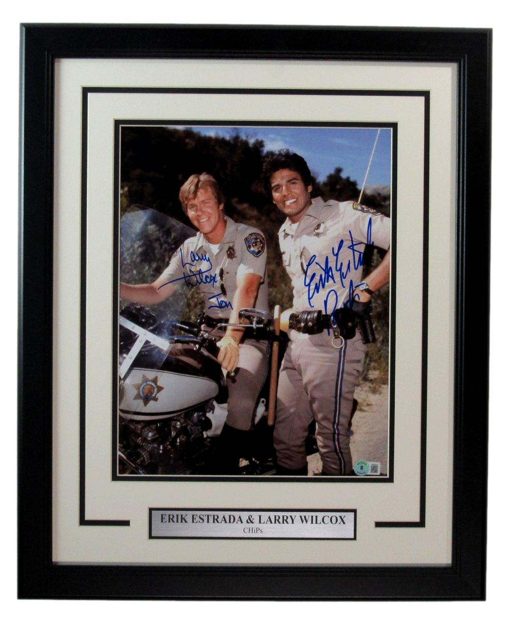 Larry Wilcox/Erik Estrada Dual-Signed 11x14 Photo "Chips" Framed Beckett 183647