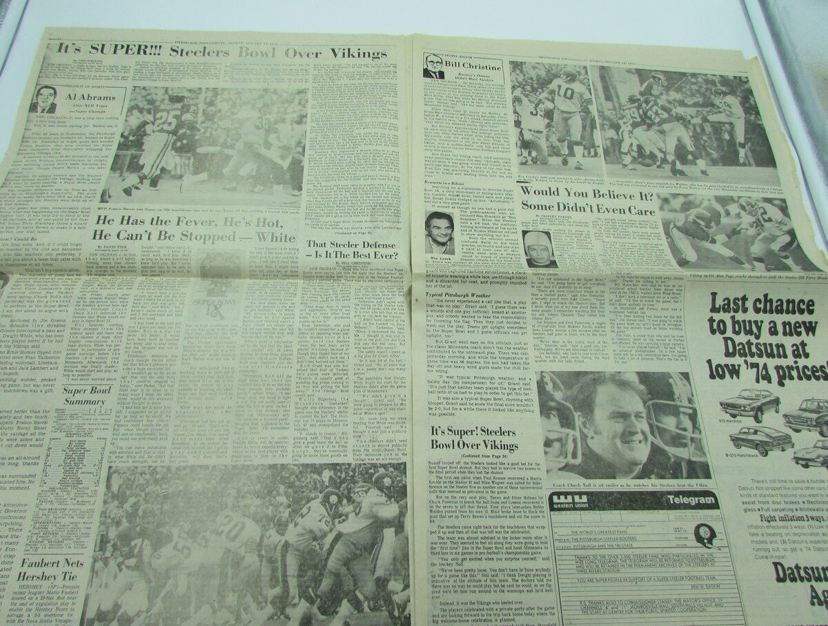 The Pittsburgh Post-Gazette 1975 Steelers SUPER BOWL IX Newspaper 142554