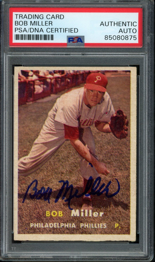 1957 TOPPS Bob Miller #46 Auth Card Signed Philadelphia Phillies PSA/DNA 184113