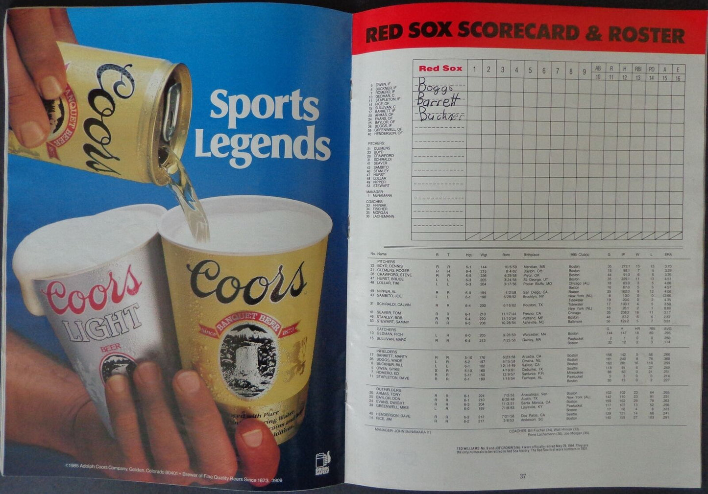 1986 Red Sox vs. Angels AL Championship Series Baseball Game ALCS Program 177668