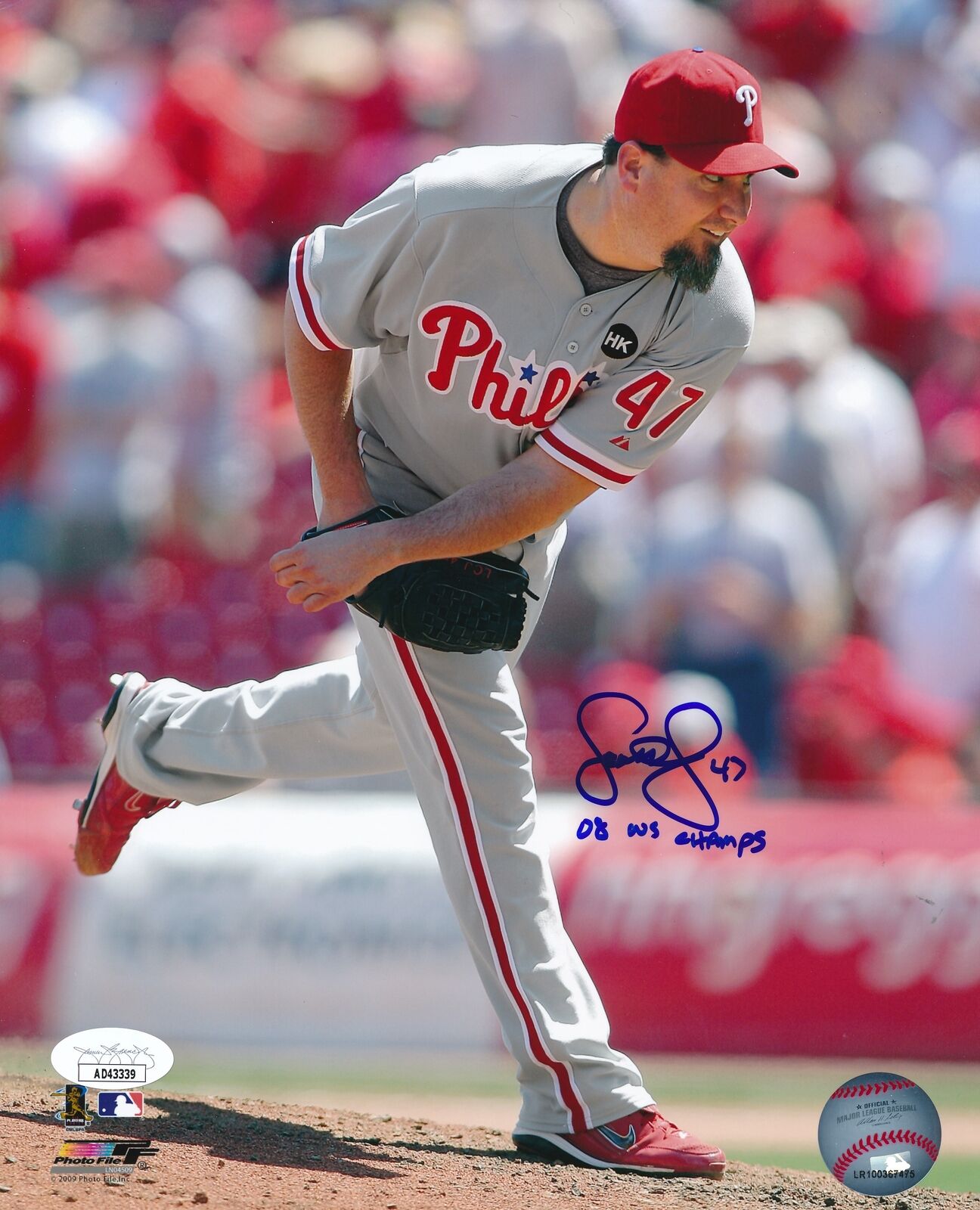 Scott Eyre Autographed/Inscribed 8x10 Photo 2008 Champs WS Phillies JSA