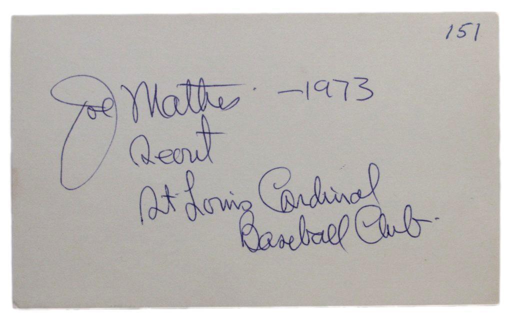 Joe Mathes 1912 Philadelphia A's Autographed/Signed 3x5 Index Card