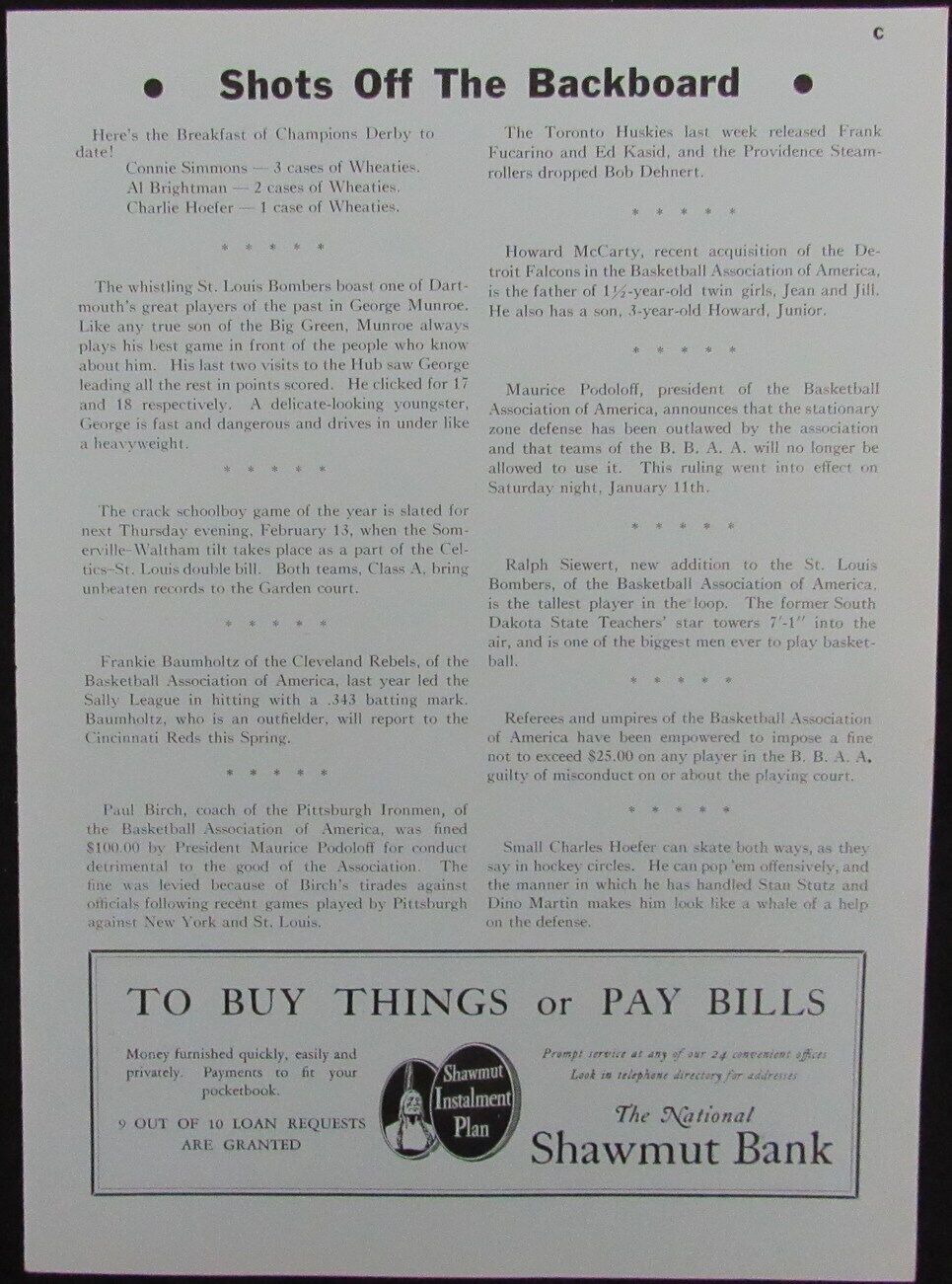 Vintage 1947 Boston Celtics vs. New York Knickerbockers Game Program 176886