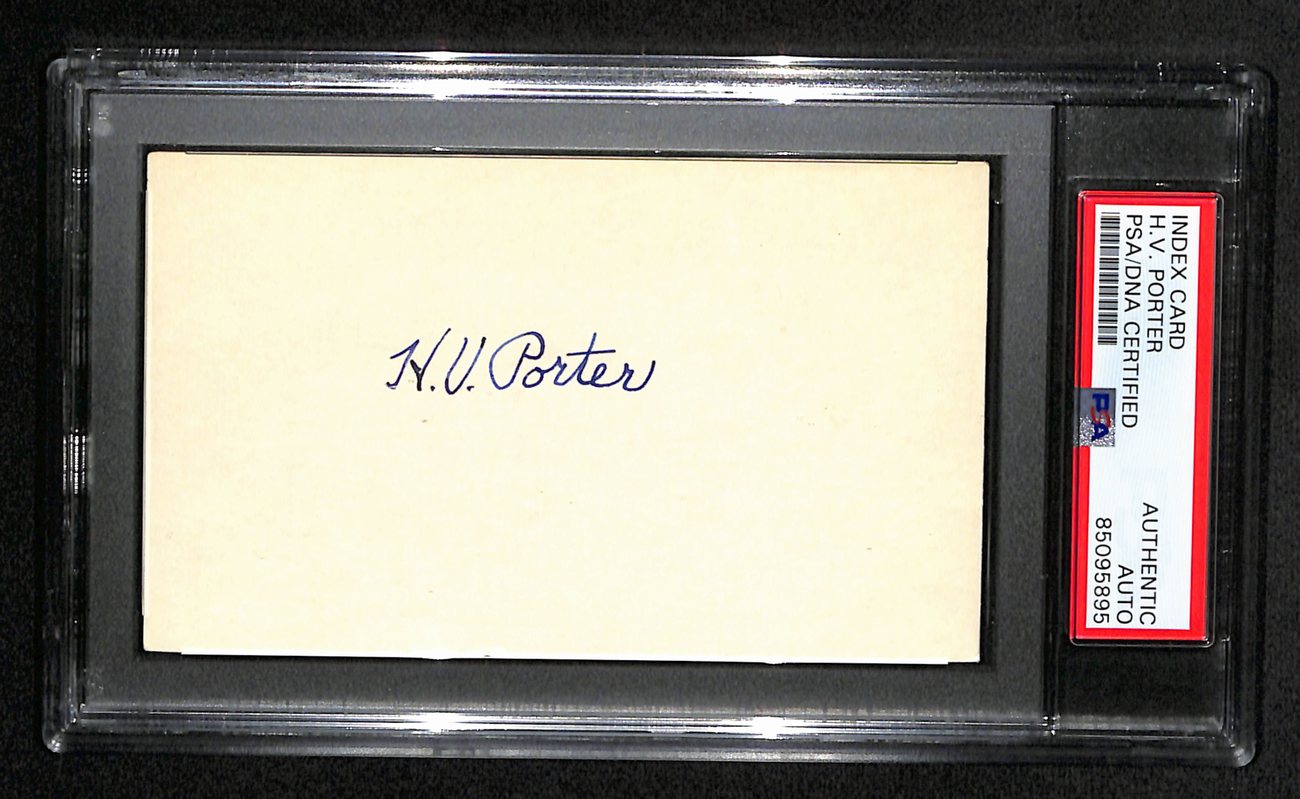 H.V. Porter HOF Signed 3x5 Index Card Coined "March Madness" PSA/DNA 185475