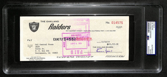 Al Davis HOF Signed/Autographed 8.5x3.5 Bank Check Raiders PSA/DNA 193229