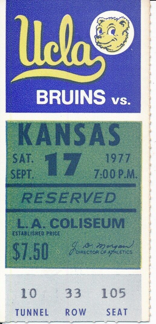 1977 UCLA Bruins vs. University of Kansas Football Game Ticket Stub 148628