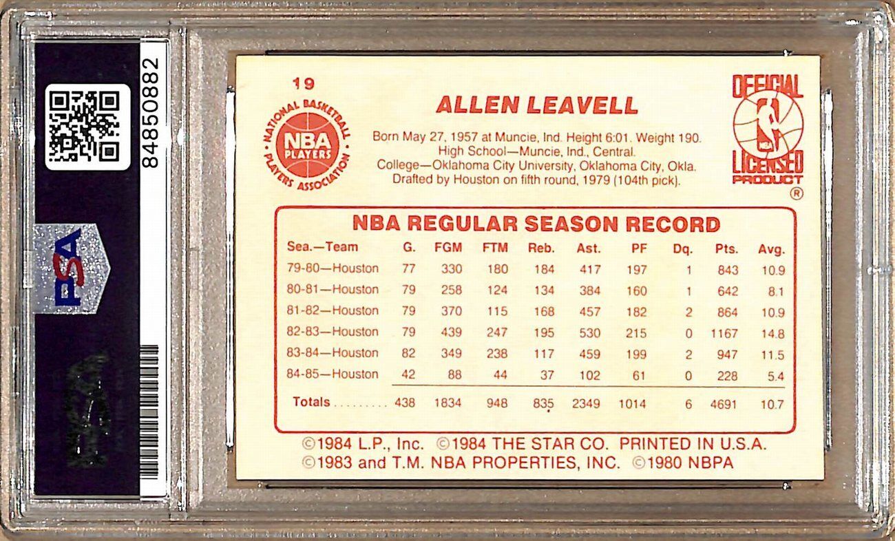 1985-86 Star Company #19 Allen Leavell Rockets Signed/Auto Card PSA/DNA 178911