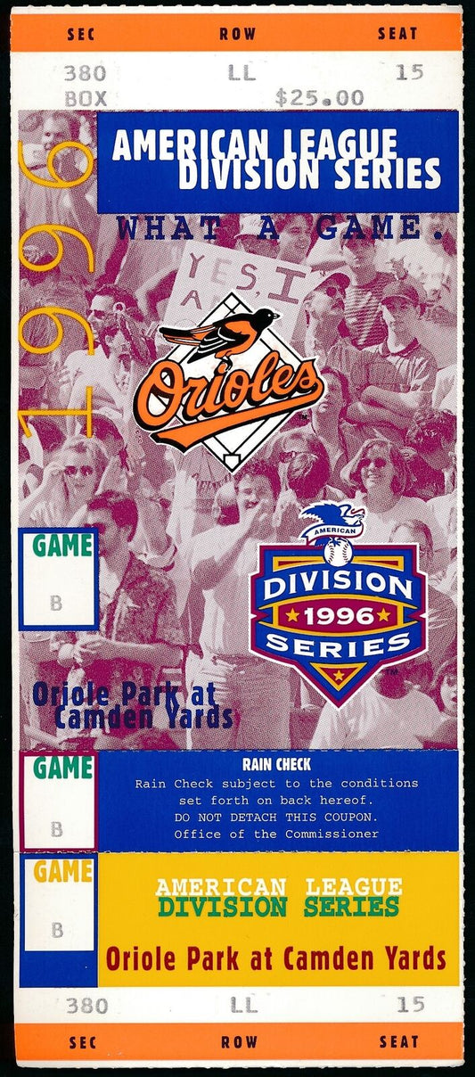 1996 ALDS Full Ticket Baltimore Orioles vs. Cleveland Indians at Camden Yards