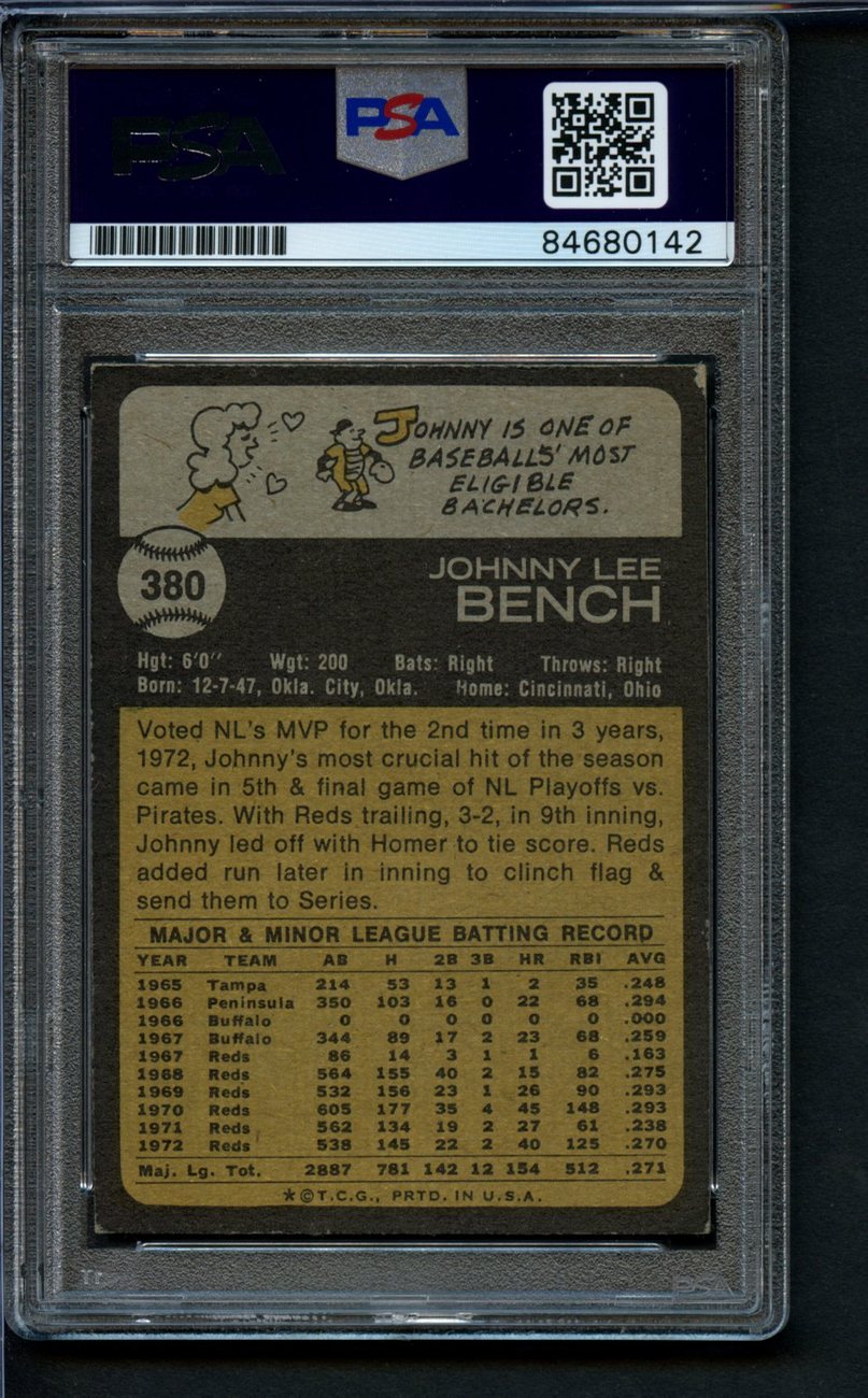 1973 Johnny Bench Signed/Autographed Topps #380 PSA/DNA 172998