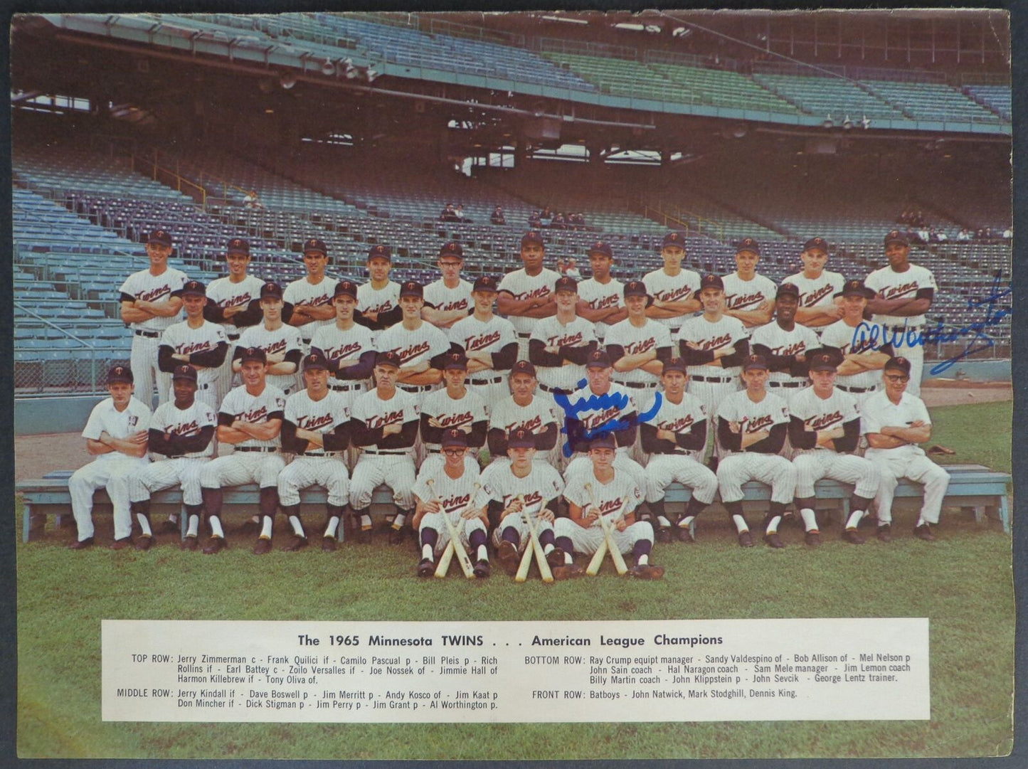 Vintage 1966 Twins Multi-Signed Photo/Program Jim Lemon/Al Worthington 177125