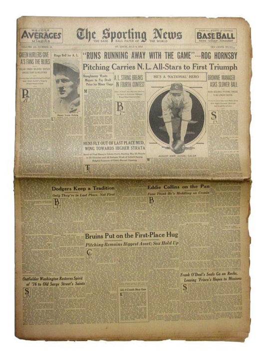 July 9, 1936 Sporting News Weekly Newspaper - N.L. wins 1st All Star Game