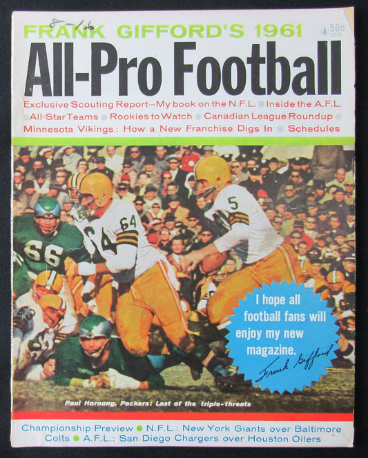 1961 Frank Gifford's All-Pro Football Magazine Paul Hornung on the cover 190411